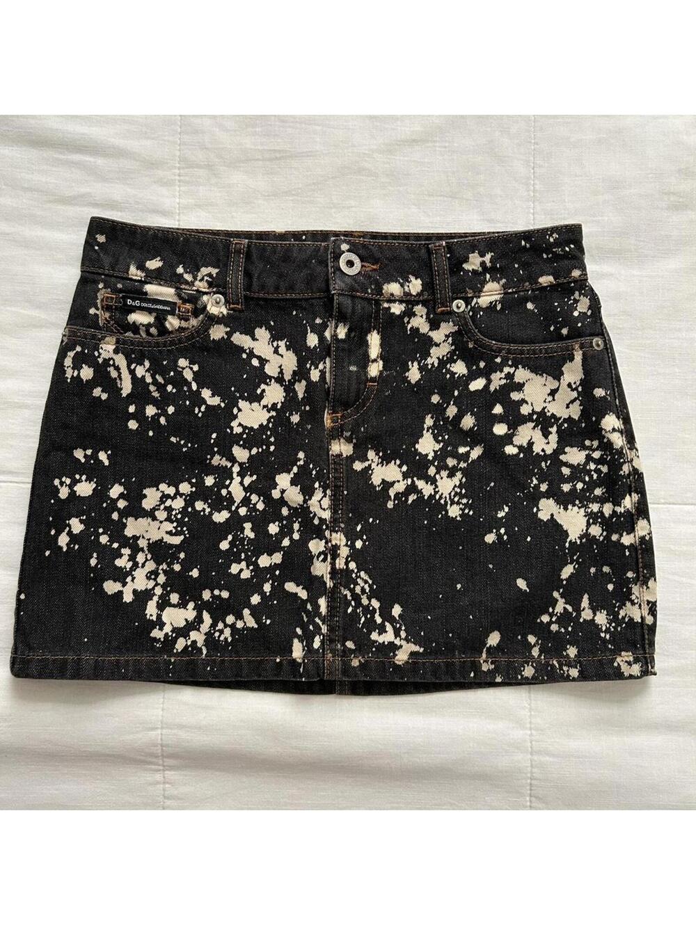 D&G Dolce & Gabbana Dark Wash Bleach Splatter Denim Skirt Size 25 Japan